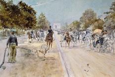 Riders and Coaches on Bois De Boulogne Avenue in Paris with the Arc De Triomphe in the Background-Georges Stein-Giclee Print