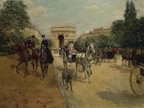 Riders and Coaches on Bois De Boulogne Avenue in Paris with the Arc De Triomphe in the Background-Georges Stein-Giclee Print