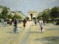 Knights and Carriages on Bois De Boulogne Avenue, with Arc De Triomphe in Background-Georges Stein-Giclee Print