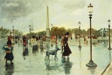 Riders and Coaches on Bois De Boulogne Avenue in Paris with the Arc De Triomphe in the Background-Georges Stein-Giclee Print