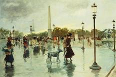 Riders and Coaches on Bois De Boulogne Avenue in Paris with the Arc De Triomphe in the Background-Georges Stein-Giclee Print