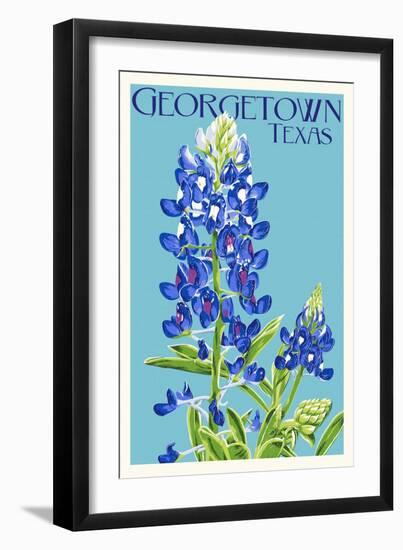 Georgetown, Texas - Bluebonnet - Letterpress-Lantern Press-Framed Art Print