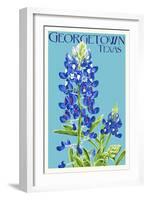 Georgetown, Texas - Bluebonnet - Letterpress-Lantern Press-Framed Art Print