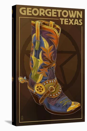 Georgetown, Texas - Boot and Star-Lantern Press-Stretched Canvas