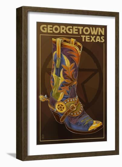 Georgetown, Texas - Boot and Star-Lantern Press-Framed Art Print