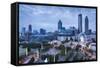 Georgia, Atlanta, Centennial Olympic Park, Elevated City View at Dusk-Walter Bibikow-Framed Stretched Canvas