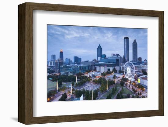 Georgia, Atlanta, Centennial Olympic Park, Elevated City View at Dusk-Walter Bibikow-Framed Photographic Print