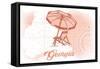 Georgia - Beach Chair and Umbrella - Coral - Coastal Icon-Lantern Press-Framed Stretched Canvas