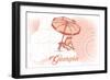 Georgia - Beach Chair and Umbrella - Coral - Coastal Icon-Lantern Press-Framed Art Print