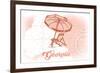 Georgia - Beach Chair and Umbrella - Coral - Coastal Icon-Lantern Press-Framed Premium Giclee Print