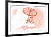 Georgia - Beach Chair and Umbrella - Coral - Coastal Icon-Lantern Press-Framed Premium Giclee Print