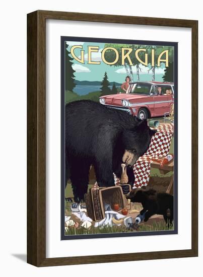 Georgia - Bear and Picnic Scene-Lantern Press-Framed Art Print