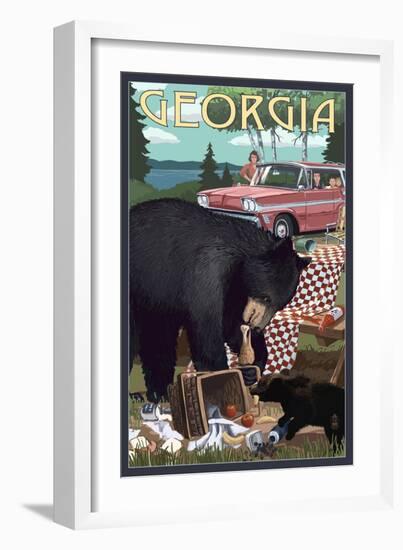 Georgia - Bear and Picnic Scene-Lantern Press-Framed Art Print