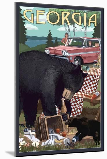 Georgia - Bear and Picnic Scene-Lantern Press-Mounted Art Print