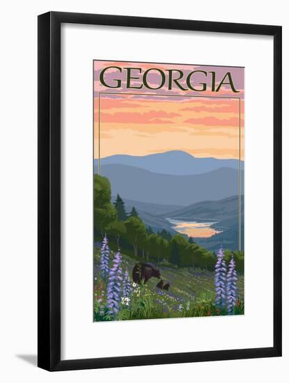 Georgia - Bears and Spring Flowers-Lantern Press-Framed Art Print