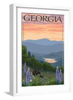 Georgia - Bears and Spring Flowers-Lantern Press-Framed Art Print