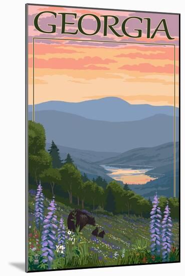 Georgia - Bears and Spring Flowers-Lantern Press-Mounted Art Print