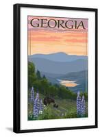 Georgia - Bears and Spring Flowers-Lantern Press-Framed Art Print