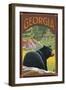 Georgia - Black Bear in Forest-Lantern Press-Framed Art Print