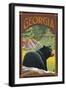 Georgia - Black Bear in Forest-Lantern Press-Framed Art Print