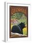 Georgia - Black Bear in Forest-Lantern Press-Framed Art Print