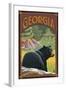 Georgia - Black Bear in Forest-Lantern Press-Framed Art Print