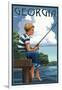 Georgia - Boy Fishing-Lantern Press-Framed Art Print