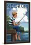 Georgia - Boy Fishing-Lantern Press-Framed Art Print