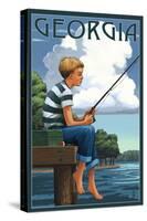 Georgia - Boy Fishing-Lantern Press-Stretched Canvas