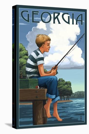 Georgia - Boy Fishing-Lantern Press-Stretched Canvas