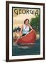 Georgia - Canoers on Lake-Lantern Press-Framed Art Print