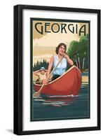 Georgia - Canoers on Lake-Lantern Press-Framed Art Print