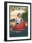 Georgia - Canoers on Lake-Lantern Press-Framed Art Print