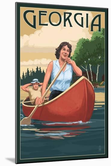 Georgia - Canoers on Lake-Lantern Press-Mounted Art Print