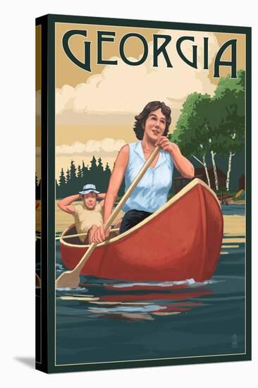 Georgia - Canoers on Lake-Lantern Press-Stretched Canvas