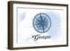 Georgia - Compass - Blue - Coastal Icon-Lantern Press-Framed Art Print