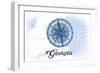 Georgia - Compass - Blue - Coastal Icon-Lantern Press-Framed Art Print