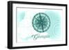 Georgia - Compass - Teal - Coastal Icon-Lantern Press-Framed Art Print