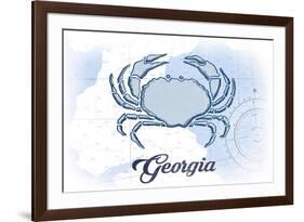 Georgia - Crab - Blue - Coastal Icon-Lantern Press-Framed Premium Giclee Print