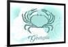 Georgia - Crab - Teal - Coastal Icon-Lantern Press-Framed Art Print