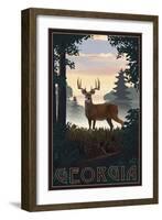 Georgia - Deer and Sunrise-Lantern Press-Framed Art Print