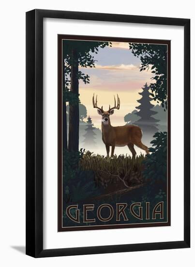 Georgia - Deer and Sunrise-Lantern Press-Framed Art Print