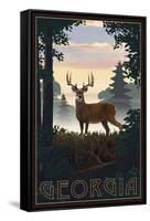 Georgia - Deer and Sunrise-Lantern Press-Framed Stretched Canvas