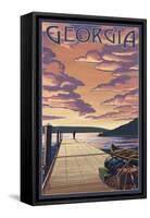 Georgia - Dock Scene and Lake-Lantern Press-Framed Stretched Canvas