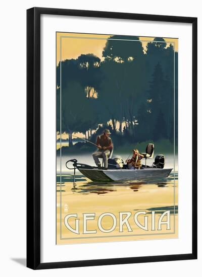 Georgia - Fishermen in Boat-Lantern Press-Framed Art Print