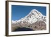 Georgia, Georgian Military Highway, Kazbegi-Stepantsminda. Gergeti Trinity Church and Mt. Kazbek.-Walter Bibikow-Framed Photographic Print