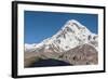 Georgia, Georgian Military Highway, Kazbegi-Stepantsminda. Gergeti Trinity Church and Mt. Kazbek.-Walter Bibikow-Framed Photographic Print