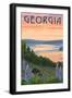 Georgia - Lake and Bear Family-Lantern Press-Framed Art Print