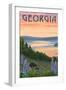 Georgia - Lake and Bear Family-Lantern Press-Framed Art Print