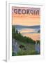 Georgia - Lake and Bear Family-Lantern Press-Framed Art Print